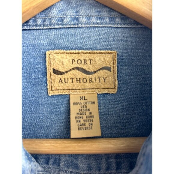 Port Authority Men's Blue Button-Up Shirt Cotton Denim Long Sleeve Size XL (C-3) - Picture 7 of 9